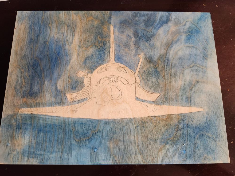 Acrylic on plywood of a space shuttle