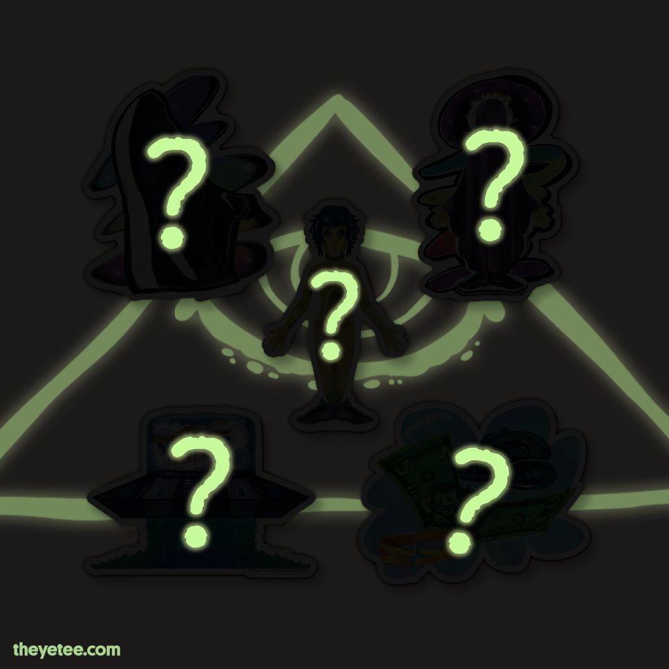The outline of a set of 5 mysterious stickers. We cannot see the designs.