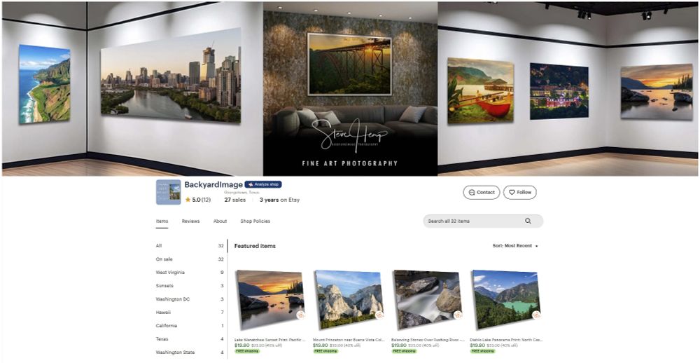 New Etsy shop home page
