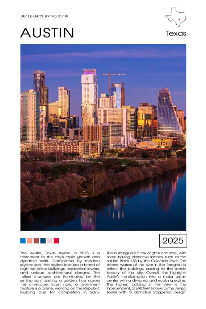 Poster design for AUSTIN Texas skyline photo