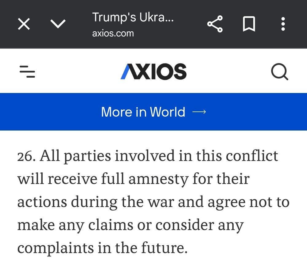 26. All parties involved in this conflict will receive full amnesty for their actions during the war and agree not to make any claims or consider any complaints in the future.
