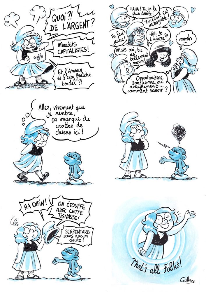 La même avec mon perso qui rend son chapeau au schtroumpf grognon.