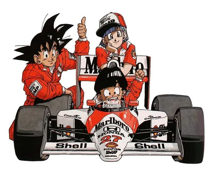 The Dragon Ball cast hang out in McLaren gear around the number 27 MP4/5B