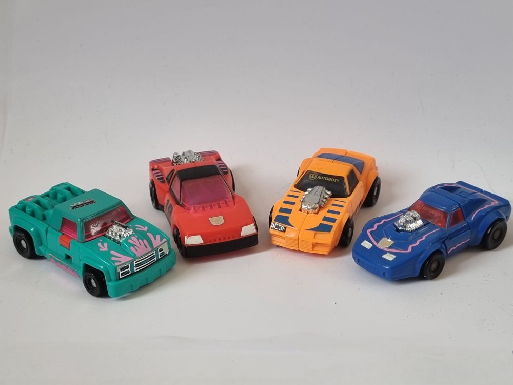 Axelerators: Car mode. From left - Hotrider, Rapido, Windbreaker and Skram.
