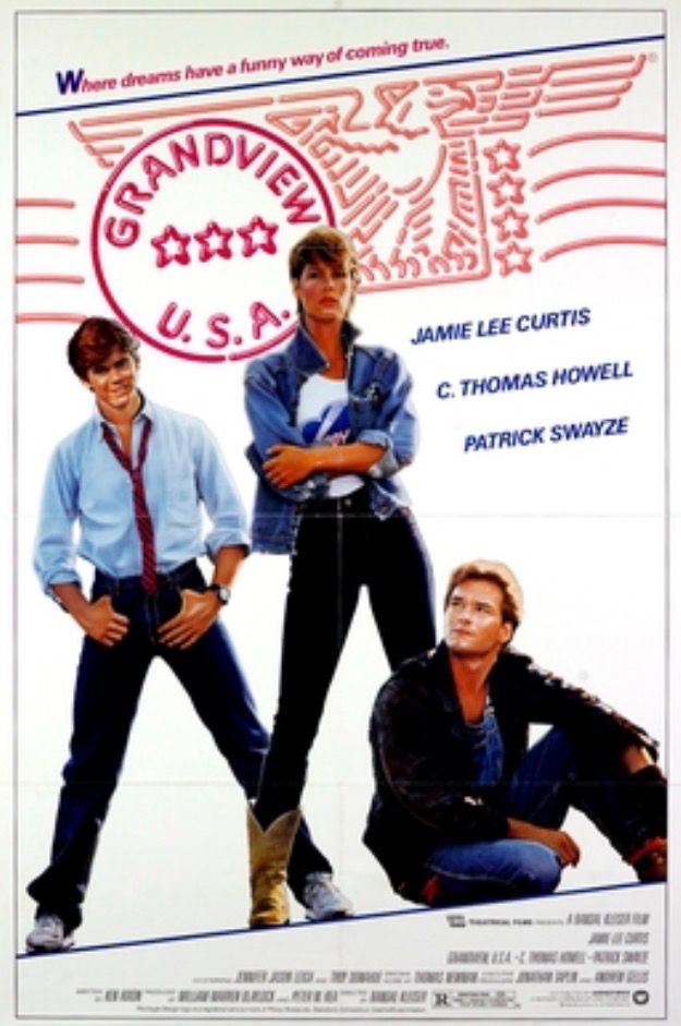 Poster for Grandview USA starring Jamie Lee Curtis, C. Thomas Howell, and Patrick Swayze
