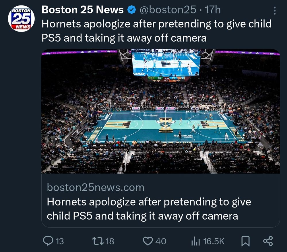 Hornets apologize after pretending to give child PS5 and taking it away off camera