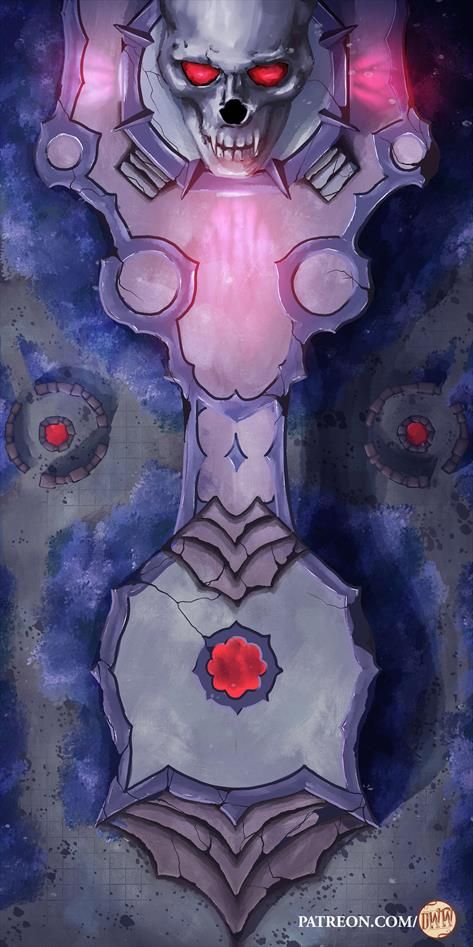 Vampiric Fight Battle Map by Domille's Wondrous Works. It features a giant skull with fangs at the end of a stone platform.