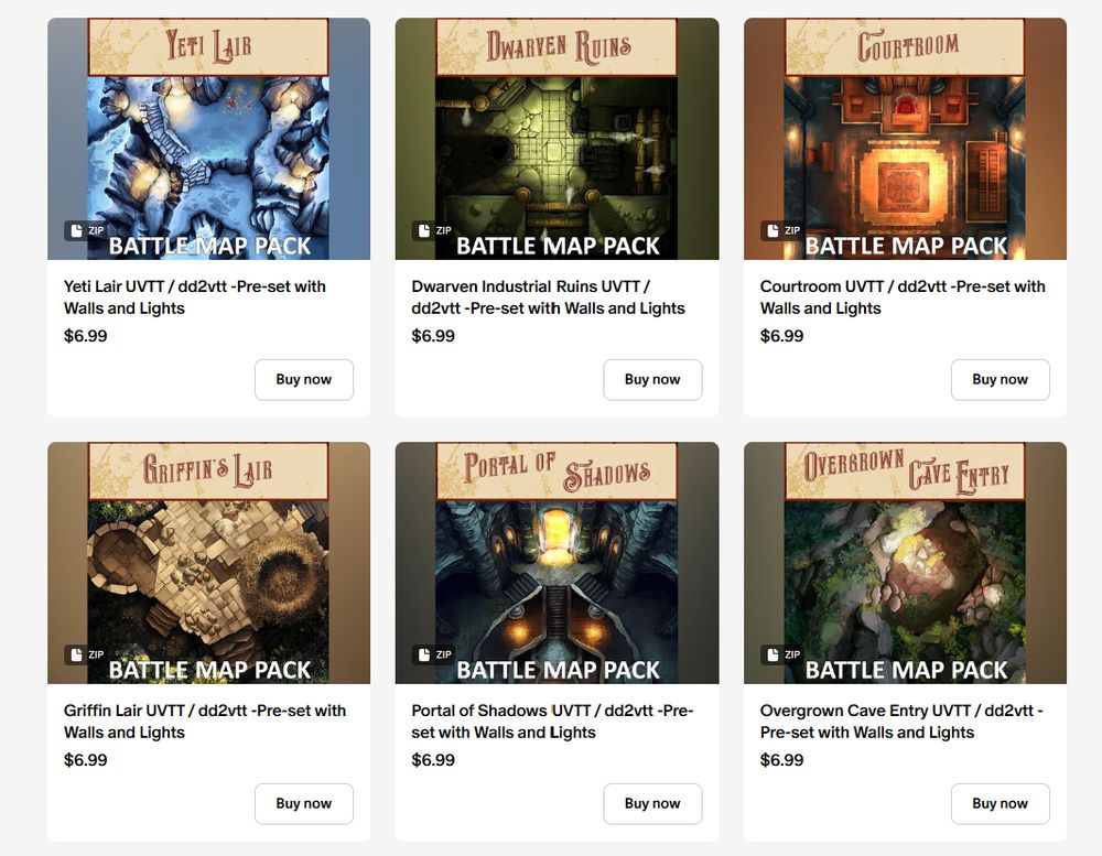 Screenshot of products in the Domille's Wondrous Works Patreon shop.