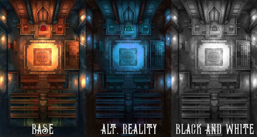 Courtroom Battle Map and its variations by Domille's Wondrous Works. It features the interior of a plush courtroom.