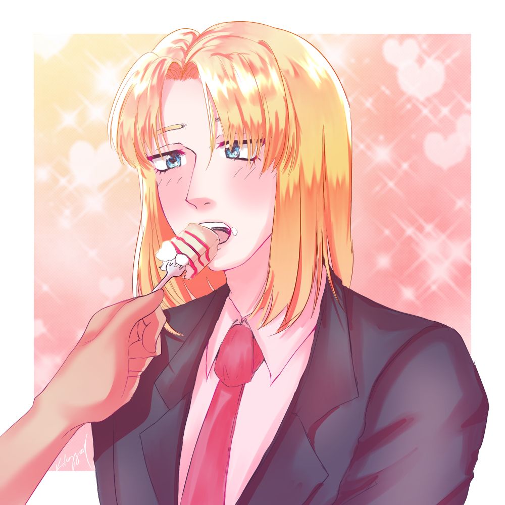 Bust of my oc Archer getting fed a piece of strawberry shortcake lol