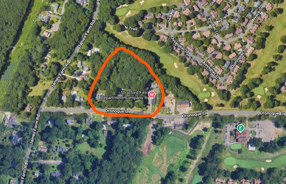 Google Maps view of the two properties and the fire department next door