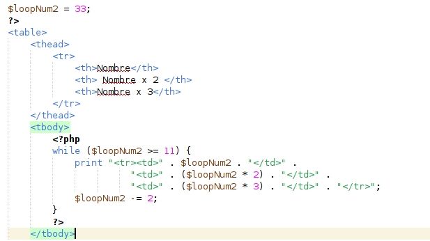 A snippet of code I made during my web dev class where I start some elements in HTLLw switch to PHP to write a loop that prints *HTML elements* only to switch again to HTML at the end