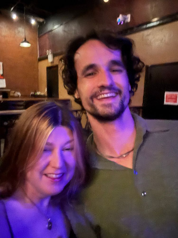 The illustrious Jazz Emu and me with my eyes closed.