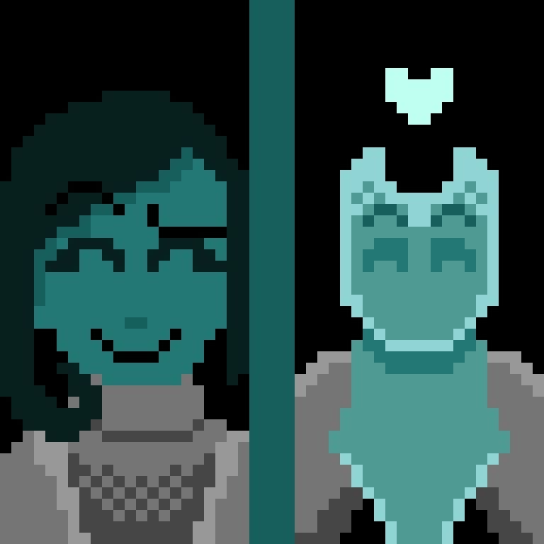 The two look happy even with the strange situation, also with more pixels than the previous drawing and the creature is grateful for seeing them picked up when it was making the strange sound of help.