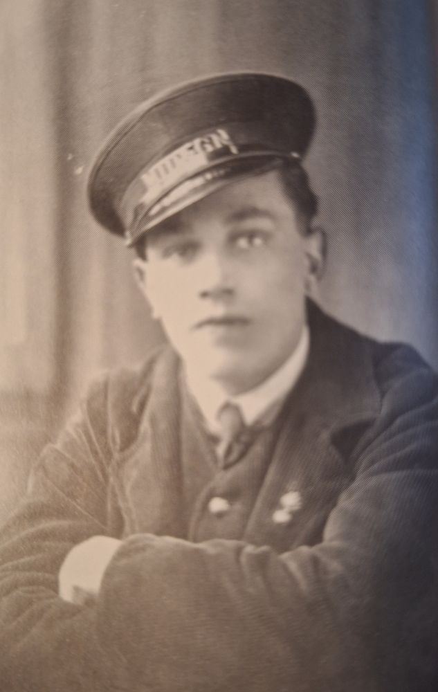 Black and white photo of M&GN railways employee Ben Dent from Wisbech