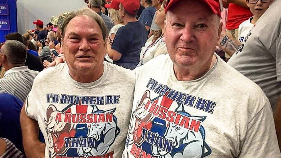 Two men wearing a 