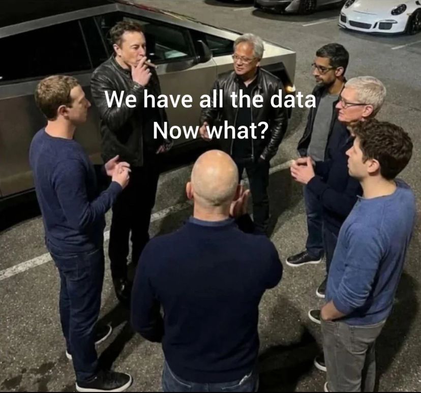 Altman, bezos (?), cook, Zuckerberg, musk, nvidia dude, and Google guy (?)

We have all the data
Now what?