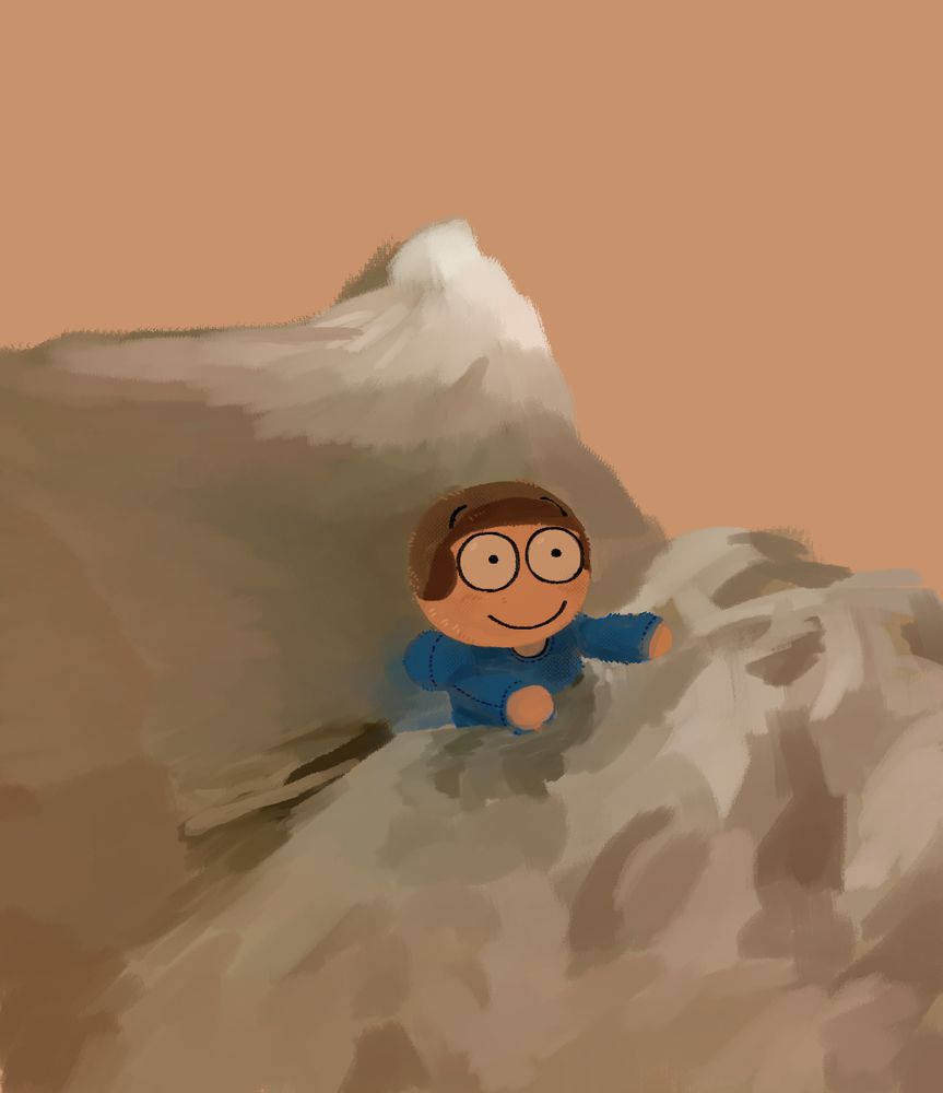A drawing of the to-be released Dave plush from Vs. Dave and Bambi sitting tucked into a bed with white sheets and pillows.