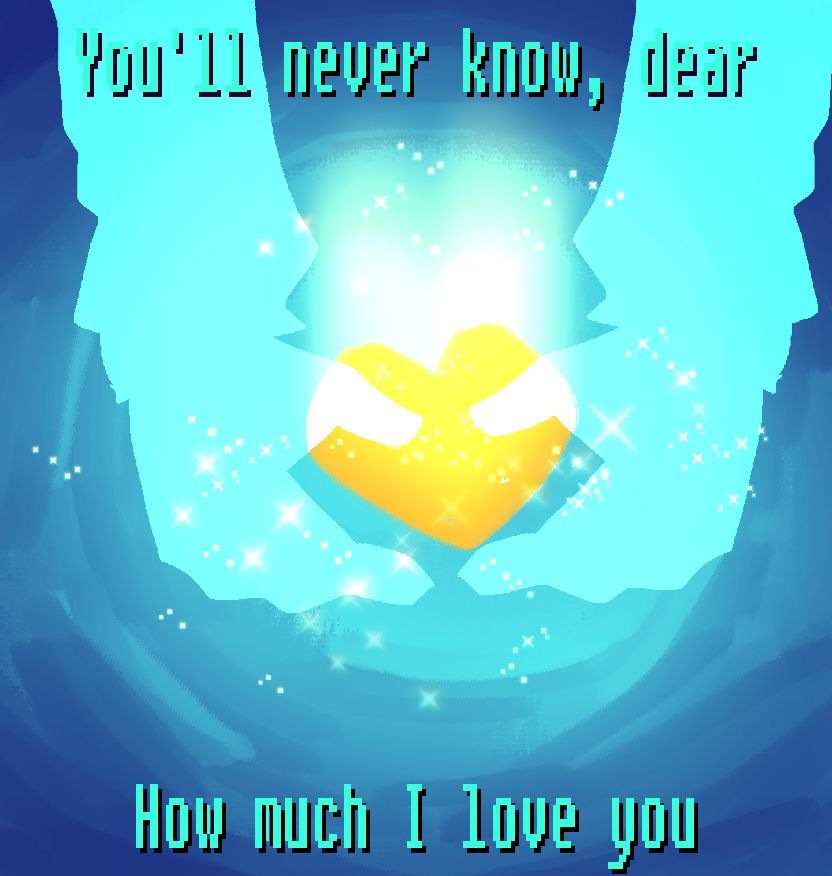 Dave from Vs. Dave and Bambi with his arms reaching down to hold Tristan's golden heart with the caption "You'll never know, dear How much I love you"
