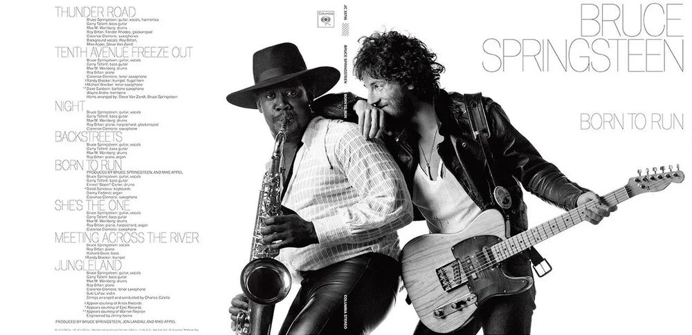 Born To Run album cover, featuring Bruce Springsteen leaning on E Street Band saxophonist Clarence Clemons's shoulder, is considered iconic and has been imitated by various musicians and in other media.

https://en.wikipedia.org/wiki/Born_to_Run