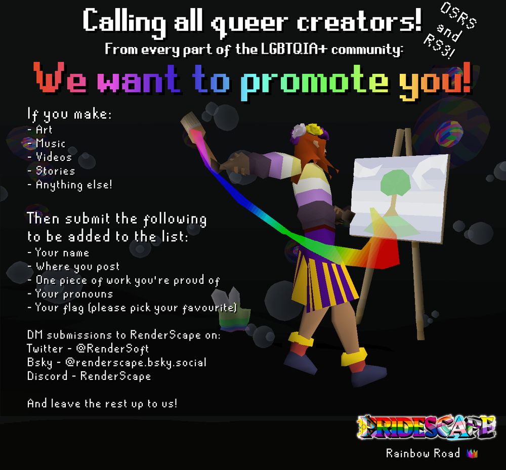 Poster calling for LGBTQ creators for OSRS and RS3 to submit their work for promotion