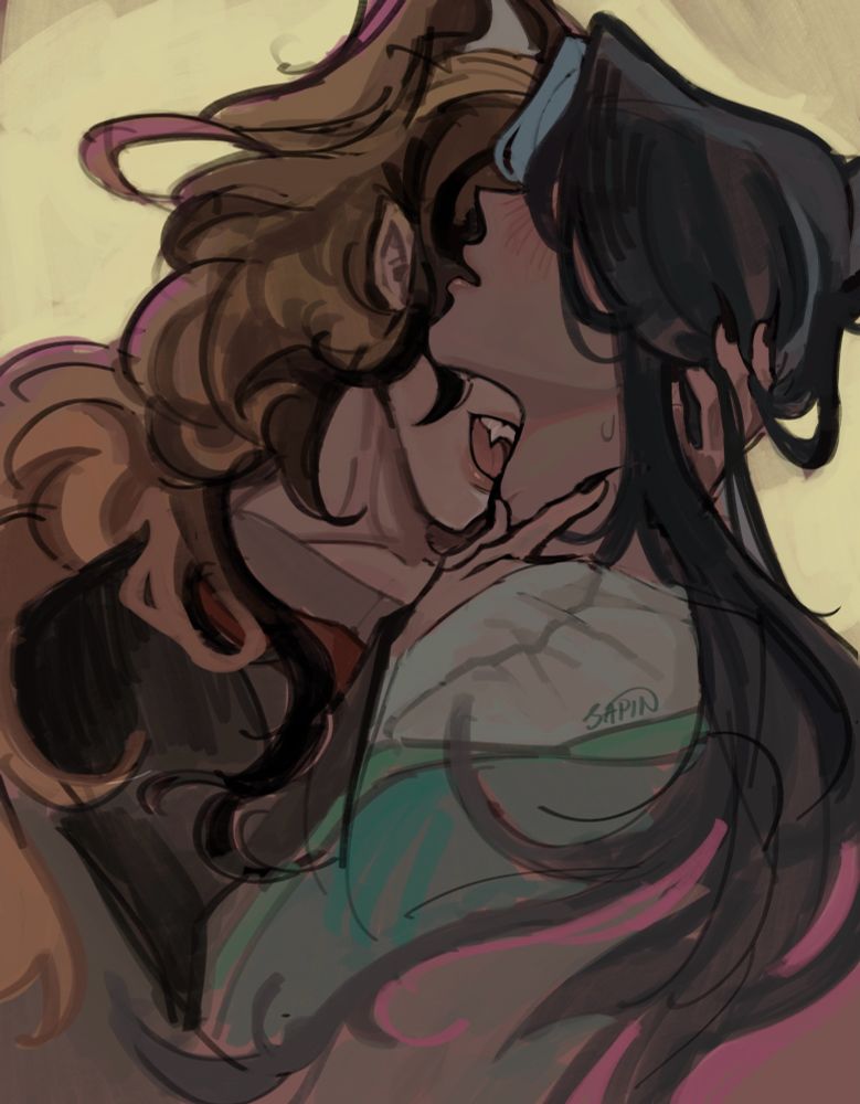 Luo Binghe biting Shen Qingqiu’s neck
