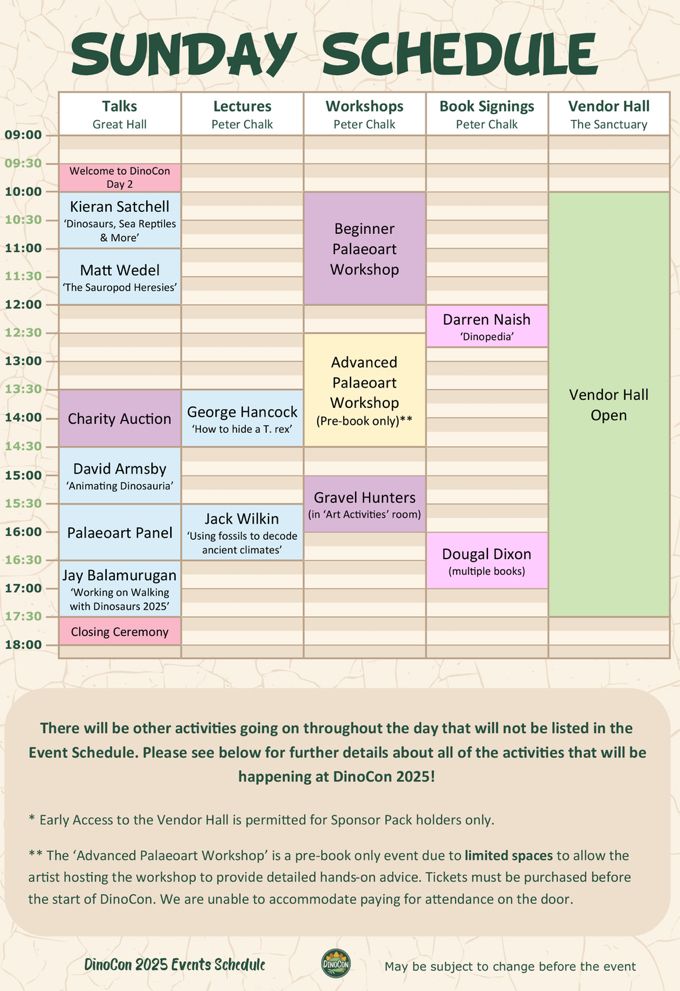 The Sunday Schedule for DinoCon