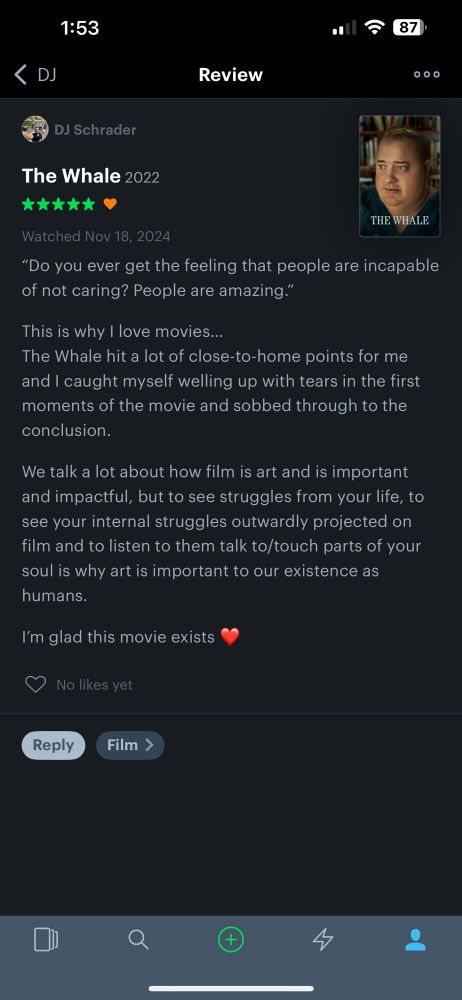 Letterboxd review of The Whale, a 2022 movie by Darren Aronofsky
