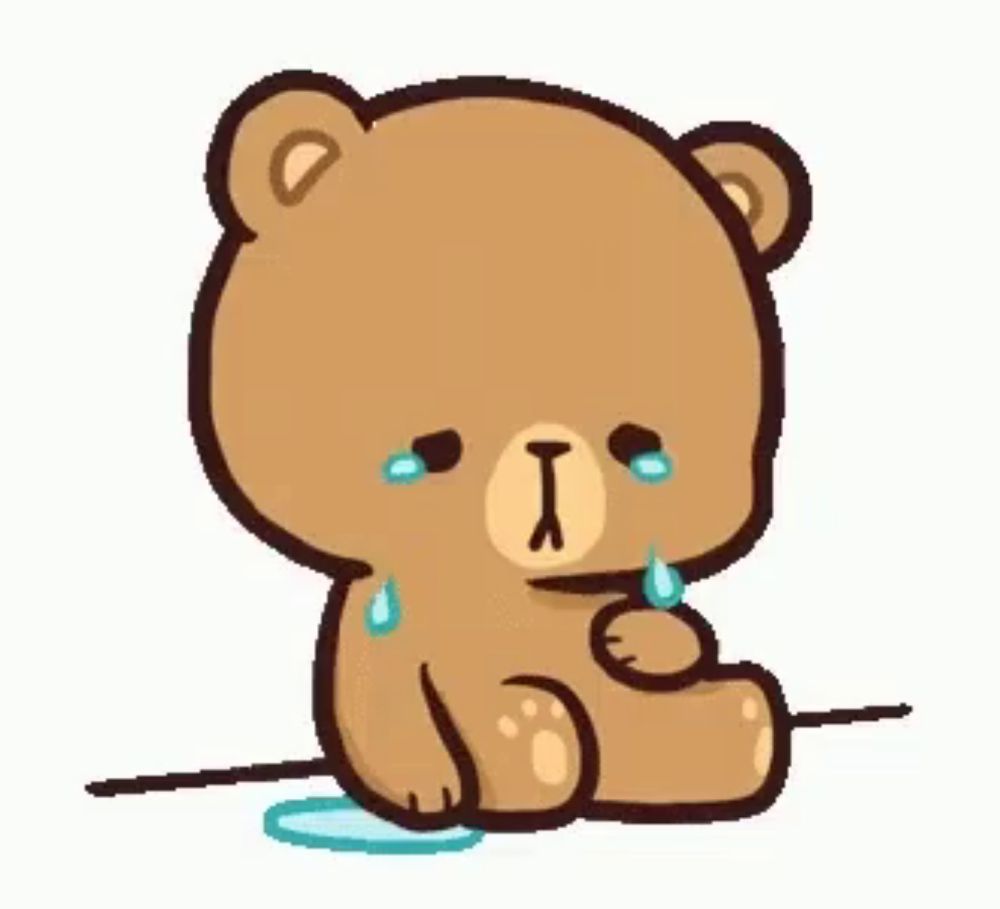 a cartoon teddy bear is crying and covering his mouth with his hand .