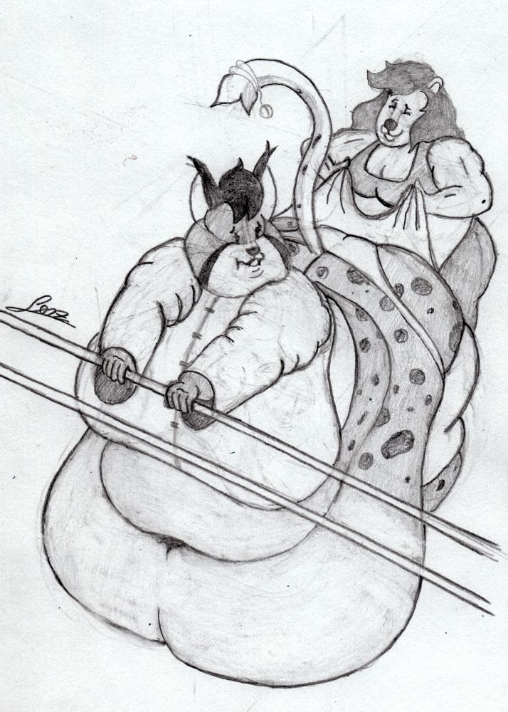 - Ray: Sorry girl, but the pants only go up there...
- Su-Tea: Can't you just pull a bit hsrder?
- Ray: If i did pull harder I would destroy them... Sorry big gal!
- Su-Tea: Don't call me tha-
*Eileen enters the gym*
- Eileen: Hallo Ray! and Hallo...
- Su-Tea: Su-Tea... How are you?
- Ray: We have a bit of a situation here... You know?
- Eileen: I can lend Su-Tea my clothes if she wants to!
- Su-Tea: ehhh... Idk...
- Eileen: keep em! Don't worry about it! *Hands in a business card* and that's my personal tailor, she'll gladly make you a discount if you tell her that you're a friend of mine!
- Su-tea: Thank you...
- Eileen: We big girls need to watch each other's back! I'll see you tomorroy Ray!
- Ray: Bye cookie dough!