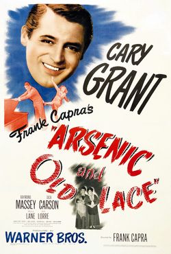 Old movie poster for Arsenic and Old Lace, starring Cary Grant, directed by Frank Capra