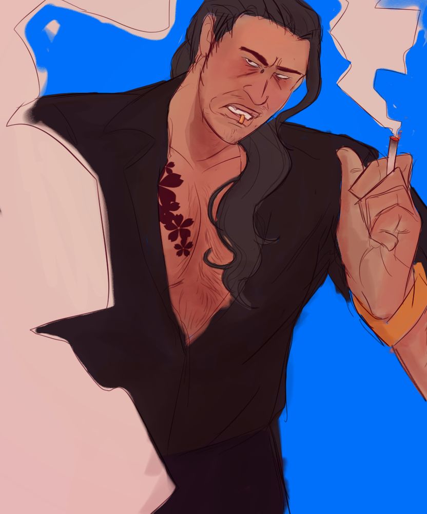 The same painting but with pink and sky blue hues.