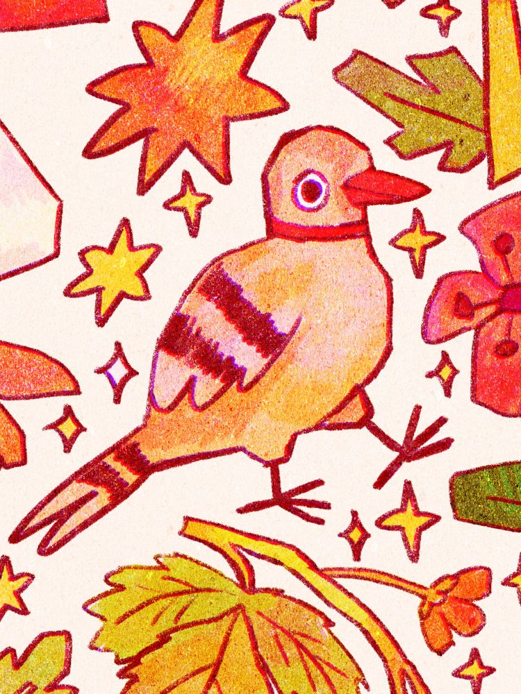 A closeup from the drawing in the previous post, focusing on the pigeon in the middle, who is in the middle of taking a big step.
