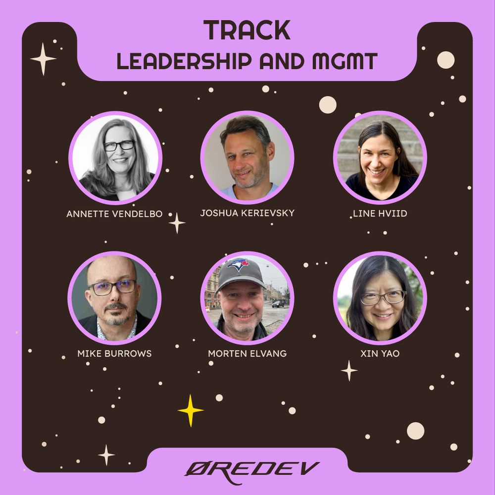 Pictures of the 6 speakers in teh Leadership & MGMT track at Øredev 2025