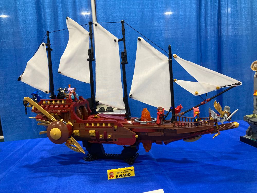Lego DnD airship with an award that says “best sea vessel”