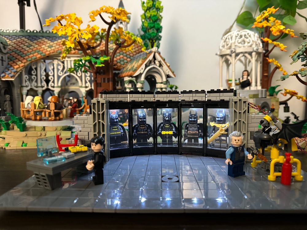 Front view, Lego Rivendell is randomly in the background 
