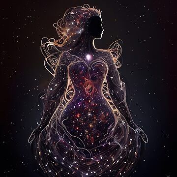 A woman made of stars against the night sky
