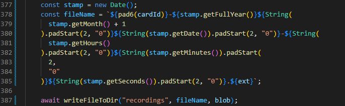 Really ugly Javascript code; template literal doing a bunch of nested string pad and date conversion logic over 7 lines