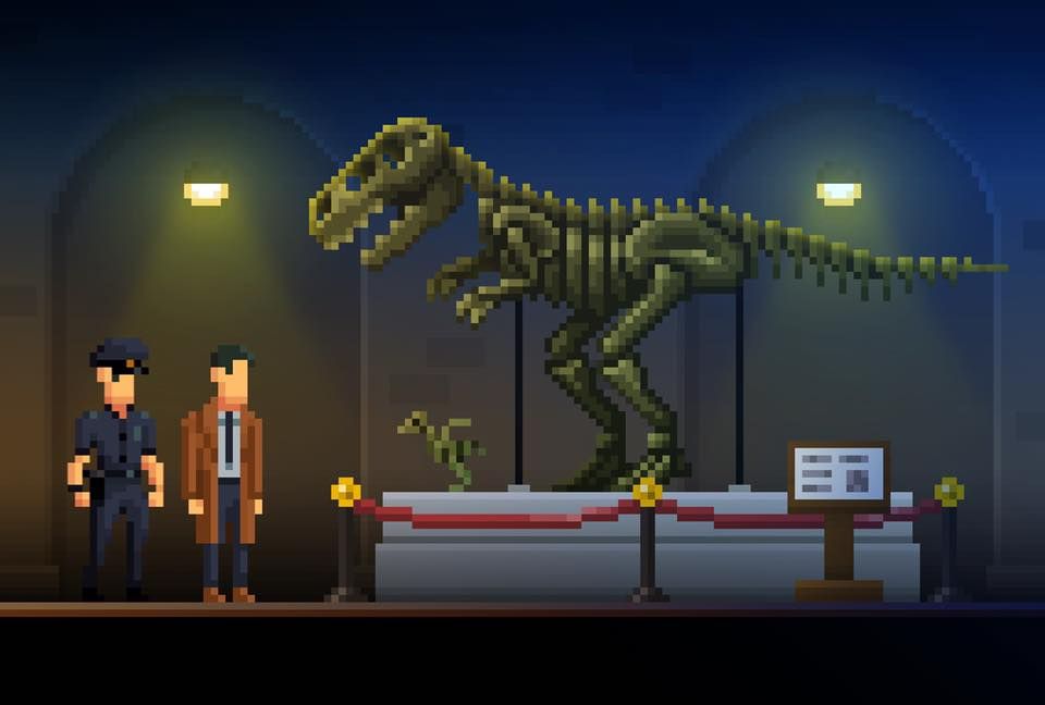 My investigation at the museum. There was a giant T-Rex Skeleton.