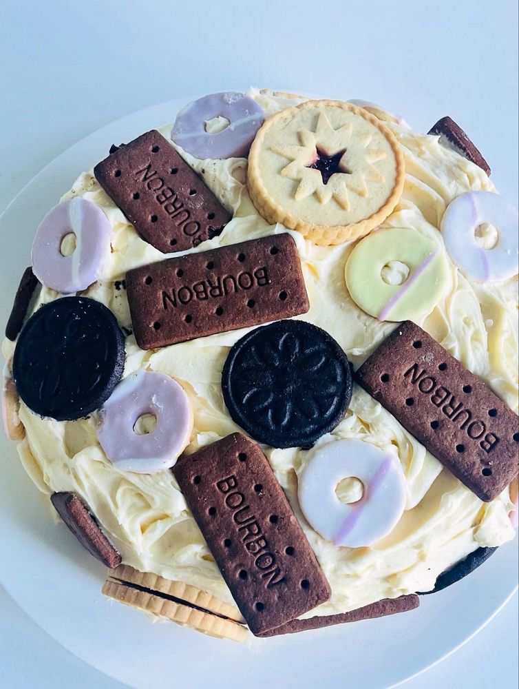 Biscuit decorated birthday cake 