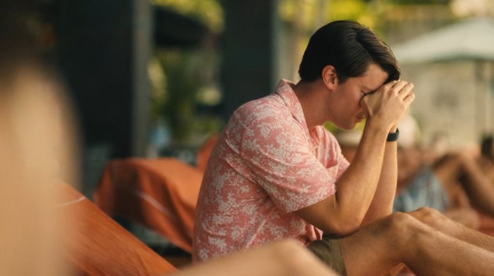 White Lotus. Patrick embarrassed of his choices.