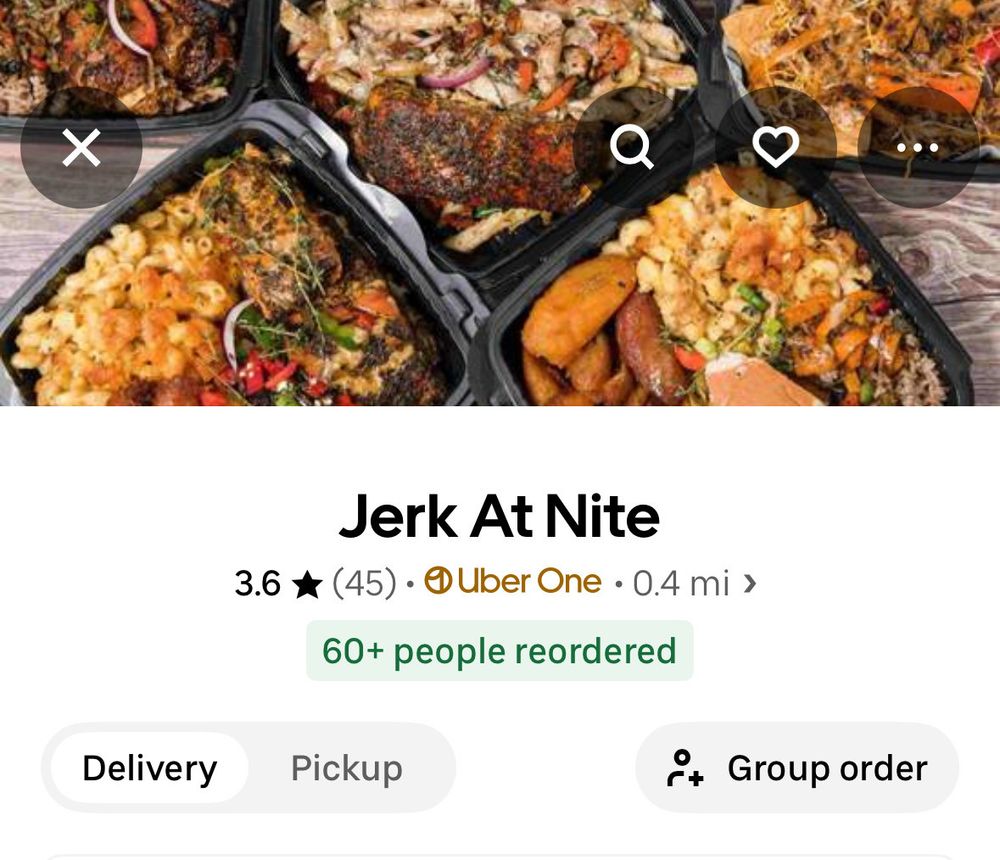 Uber Eats restaurant called Jerk at Nite