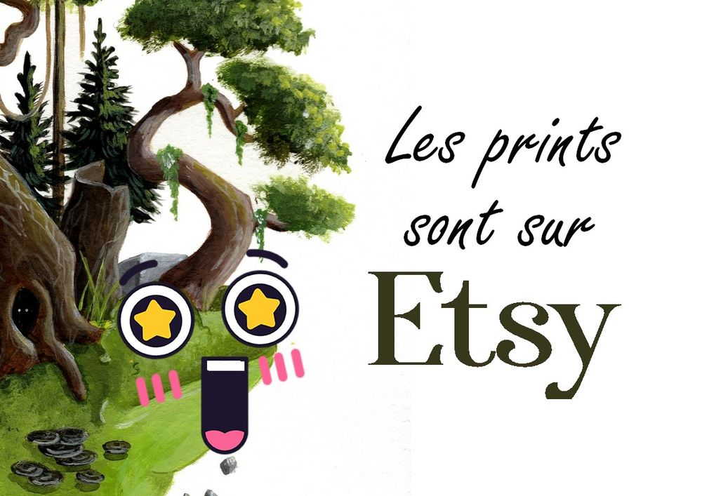 Image avec un crapaud qui admire la phrase "les prints sont sur Etsy"