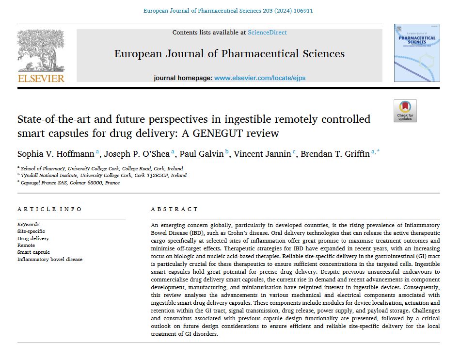 Screenshot of the published review "State-of-the-art and future perspectives in ingestible remotely controlled smart capsules for drug delivery: A GENEGUT review".
