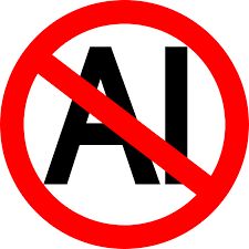 The letters "AI" overlaid with a red circle with a diagonal line through it. 