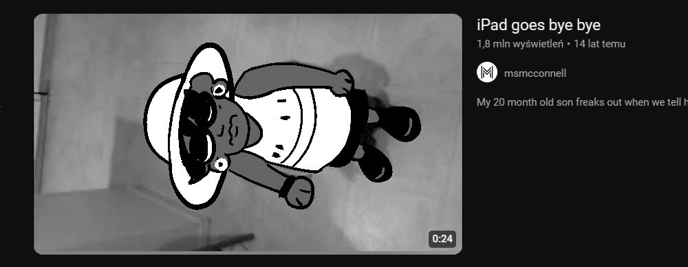 A screenshot of youtube video "iPad goes bye bye" with Bonnie from in stars and time drawn over its thumbnail looking sad :(