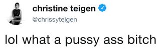 Christine teigen Tweet: Lol what a pussy ass bitch. (Cropped)