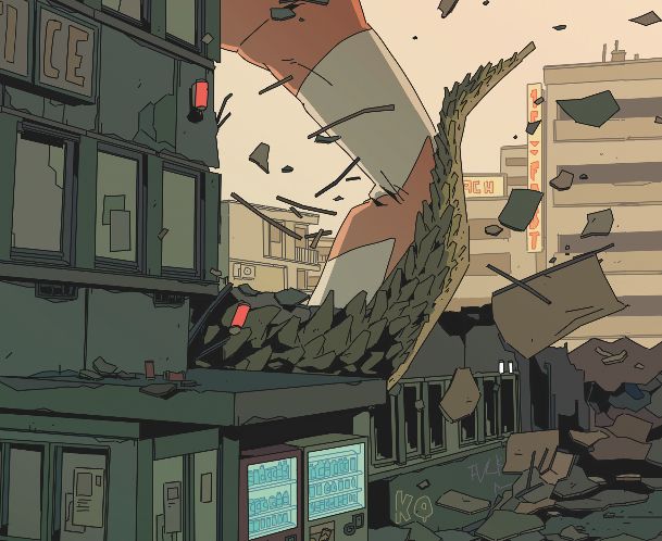 A crop of an image, showing Ultramans leg and a Kaiju tail. #kimgakaku