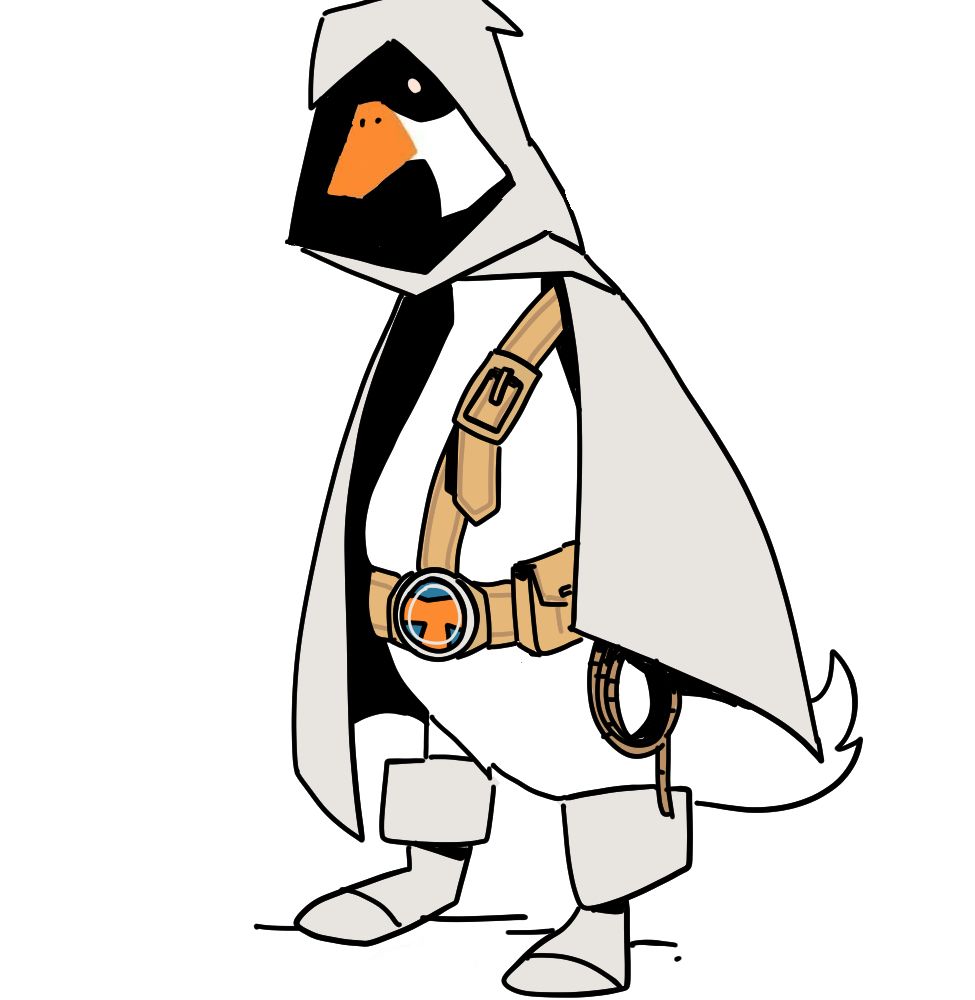 Doodle of a goose cosplaying Taskmaster