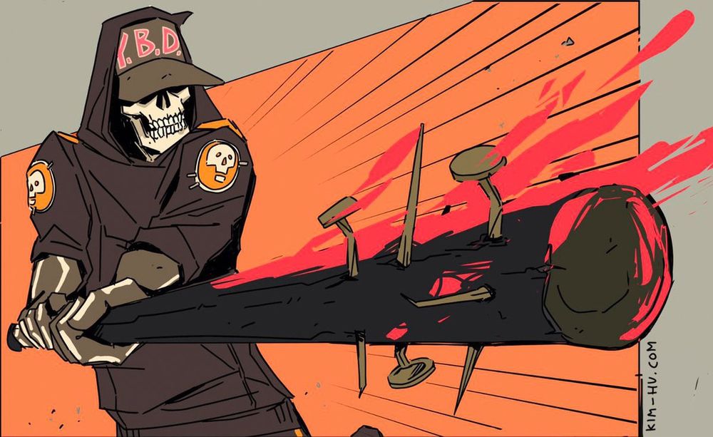 Illustration of my character Fritz swinging a baseball bat #kimgakaku